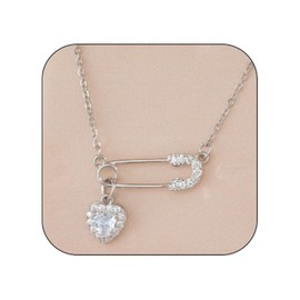 DANSOAN Safety Pin Necklace Safety Pin Pendant Necklace for Women Necklace with a Heart Necklace Jewelry Gifts (silver)
