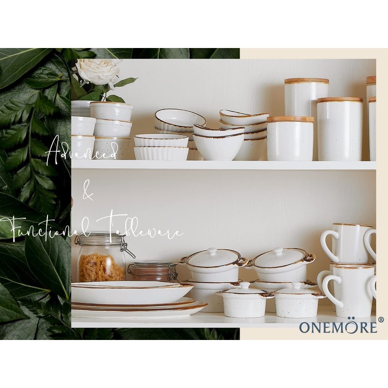 ONEMORE Ramekins with Lids, 12 oz Ceramic Small Casserole Dish