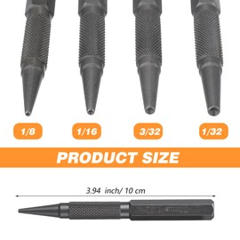 4PCS Nail Punch and Center Punch Set Nail Driver Tool Hardened Cr-V Steel Knurled Grip Punches Set 1/32", 1/16", 3/32" Nails Setter & 1/8" Center Punches Tool for Metal, Wood, Plastic