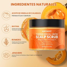 AMOADO Exfoliante Capilar Con Aceite De Semilla De Calabaza, Biotina Y Romero. Desintoxicante Capilar Sin Sulfatos Para El Cuero Cabelludo Con Picazón, Caspa Y Eliminación De Residuos, Y Para Estimula