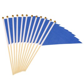 PATIKIL 8x3 Inch Mini Pennant Flags, 12Pcs Wooden Pole Small Handheld Blank Solid Flag on Stick for DIY Graffiti Birthday Carnival Celebration Sports, Dark Blue
