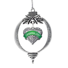 Inspired Silver - Green Christmas 2017 Charm Ornament - Silver Pave Heart Charm Holiday Ornaments with Cubic Zirconia Jewelry