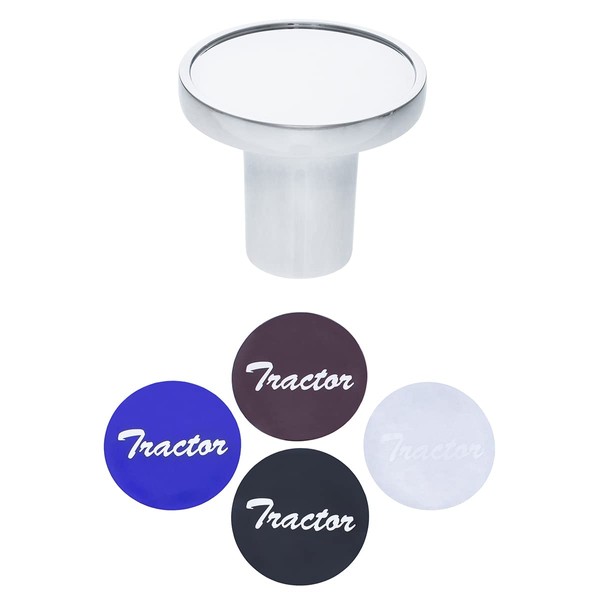 United Pacific 22991 Chrome Aluminum Screw-On Air Valve Knob w/Multiple Colored “Tractor” Script Glossy Sticker Inserts – 1 Knob & 4 Color Stickers