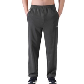 Zoulee Men's Open-Bottom Cotton Track Pants Sweatpants Jogging Pants with Zip Fly Thin Charcoal Gray L