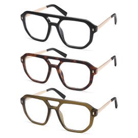 AMOMOMA Retro Square Aviator Reading Glasses for Women,Blue Light Blocking Computer Readers reading glasses men AM6166 Black/Tortoise/blackish green 2.50