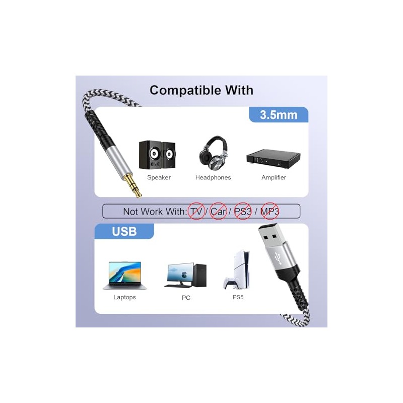 Cable USB a conector de audio AUX macho de 3.5mm,