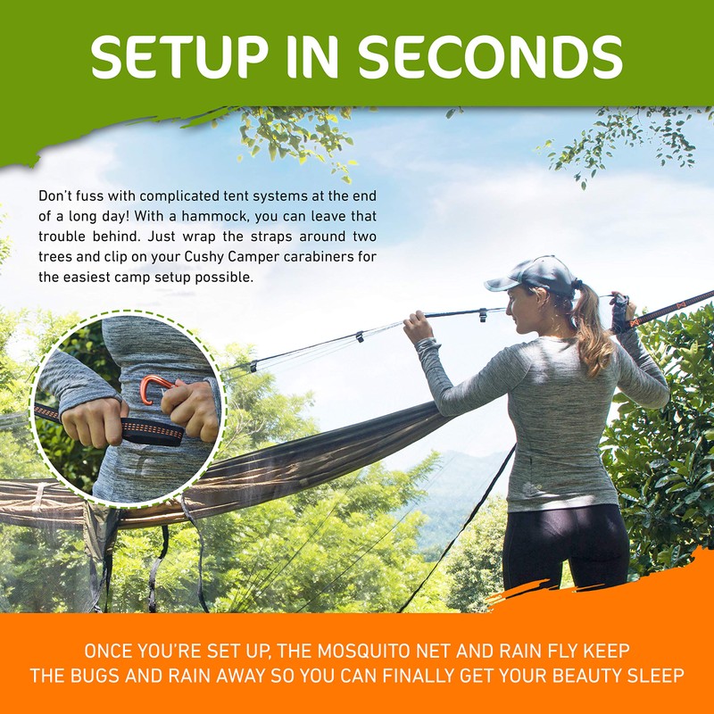 Cushy Camper Premium Hammock with Rain Fly, Bug Net, Tree