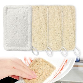 4pcs Eco Sponges Washing Up,Biodegradable Washing Up Sponge,Eco Friendly Natural Dishwashing Sponges,Cleaning Sponges Made Using Loofah,Eco Scourer Sponges for Home kitchen,Pots and pans cleaning tool
