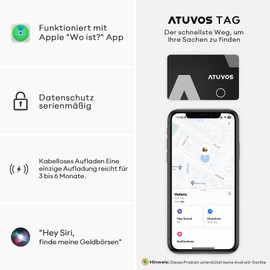 ATUVOS Wallet Tracker Card Thin 1.6 mm, Smart Bluetooth Air Tag Card Compatible with Apple Where is? App (iOS Only, Android Not Supported), Item Finder for Travel Suitcase/Purse/Suitcase/Bags and More