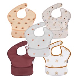 Soarwg Kids Bibs, Baby Bibs, Waterproof Baby Bibs for Boy and Girl, Great Travel Baby Bibs for Eating, Mess Proof Bibs for Baby Unisex, Toddler Feeding Bibs, 5 Pack