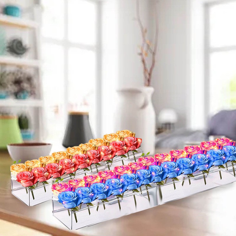 Clear Acrylic Flower Vase Multi Holes Elegant Decorative Long Rectangle