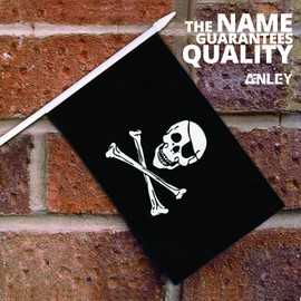 Anley Pirata Bandera con Asta, Jolly Roger 12x20 cm Mini Bandera Portátil con Asta Blanco Sólido de 30 cm - Color Vivo y Resistente a la Decoloración - 12 x 20 cm Bandera (1 Docena)