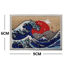 Phoenix Ikki Great Wave Off Kanagawa, Sunrise Flag, Sun Flag Flag 36 Views of Furaku, Hokusai Katsushika, Ukiyo-e, Airsoft Fabric, Embroidery, Patch, Armband, Emblem Magic Tape, Applique Rectangle