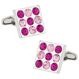 Austrian Crystal Pink Fuchsia Silver Cufflinks with Presentation Box
