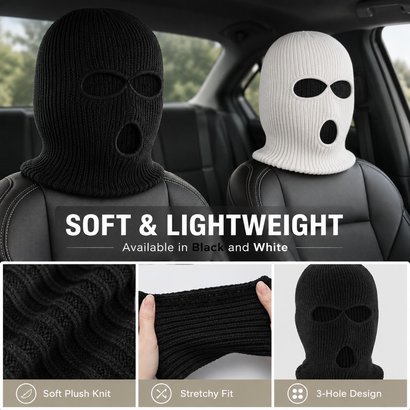Car Headrest Cover for Interior Decor – 3-Hole Plush Mask-Style