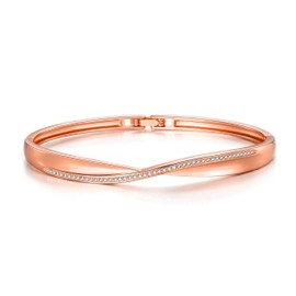 Philip Jones Rose Gold Plated Arc Bangle Created with Zircondia® Crystals (7 Inch)