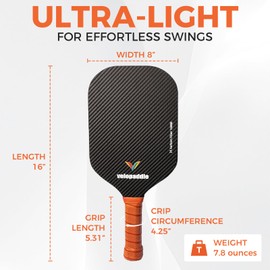 VeloPaddle 3K Raw Carbon Fiber Pickleball Paddle – Textured Surface for High Spin, 16mm Polypropylene Honeycomb Core, Lightweight & Non-Slip Grip, Ideal for Matches & Recreation（Frameless Paddle）