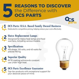 OCS Parts Hatco 02.30.265.00 Replacement Specialty Light Bulbs for Commercial Heat Warmers | 10-Pack | 40W 120V E26 PFTE Coated High Temp Shatter Resistant Specialty Consumer Lamps