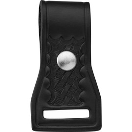 JAY-PEE Two-Way Radio Microphone Holder Epaulet Shoulder Basketweave Leather Mic Clip Slot for First Responder Uniforms. Chrome Snap