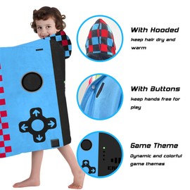 HSUIOFE - Toallas con capucha para niños, toalla de playa para niños, súper absorbentes y de secado rápido, 100% algodón, 35 x 60 pulgadas, para niños de 3 a 12 años, diseño de patrón de gamepad