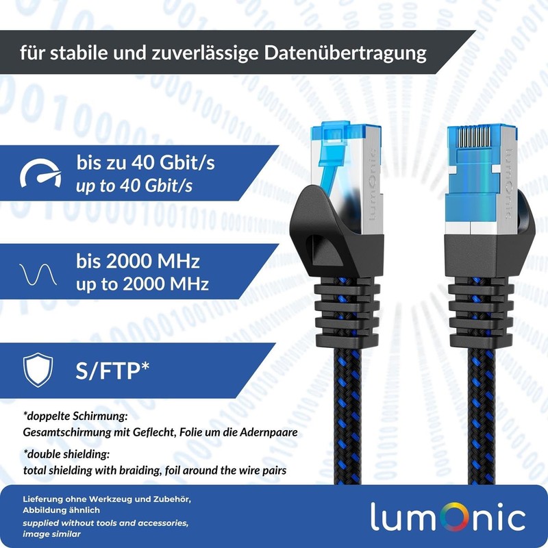 Lumonic CAT8.1 Patchkabel S/FTP 0,5m | RJ45 | Schwarz Blau
