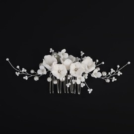 BERYUAN Pearls Flower Hair Side Comb Silver Wedding Hair Comb White Flower Pearls Bridal Headpiece Elegant Flowers Pearls Hair Accessories for Wedding Bride Wedding Hair Comb for Women Girls