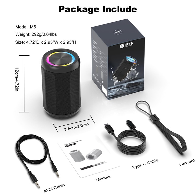 CofunKool Small Portable Bluetooth Speaker with RGB Light, Clear Stereo