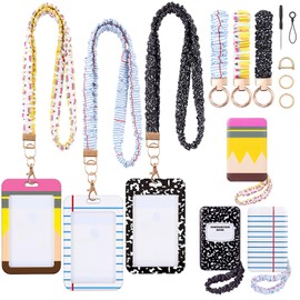 Sabary 3 Packs Teacher Scrunchie Lanyards with ID Holder Back to School Scrunchie Lanyard Breakaway Teacher Lanyards Wristlet Keychain Key Rings Set for Back to School Supplies