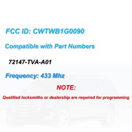 Keyless Entry Key fob Replacement fits for Honda Accord 2018-2021 Smart Car Keyless Entry Remote CWTWB1G0090 433 Mhz 72147-TVA-A01