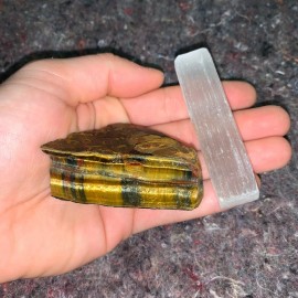 (1) Charged Gold/Blue Tiger Eye Rough Gemstone + A FREE Selenite Charging Stick