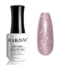 RARJSM Glitter Gel Polish Metallic Rose Pink Shiny Diamond Sparkly Holographic Iridescent Chunky Purple Pink Pigments Nail Gel Polish Soak off Led UV Curing Required for Nail Art Salon Manicure