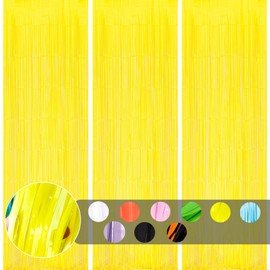 3pcs Macaron Yellow Tinsel Curtains Foil Curtain Decoration,1 * 2m Pastel Foil Door Curtain,Shimmer Fringe Curtains Party Background for Birthday Hen Do Wedding Bridal Shower Easter Party Decorations