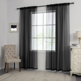 HUTO Black Sheer Curtains 84 Inches Long for Living Room Rod Pocket Voile Window Drapes for Bedroom,2 Panels