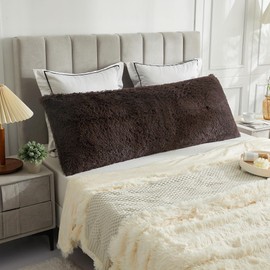 LIFEREVO Body Pillow Cover with Zipper Closure,Luxury Shaggy Ultra Soft Plush Faux Fur Pillowcase 20"x54" for Bed Couch,Microfiber Long Pillowshams for Adults Pregnant Women/Mother/Wife(Dark Brown)