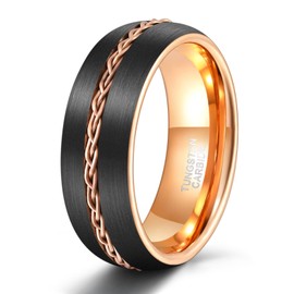 8mm Mens Tungsten Ring Grooved Rope Rings Black Wedding Band Matte Finished Rings Comfort Fit Size 9