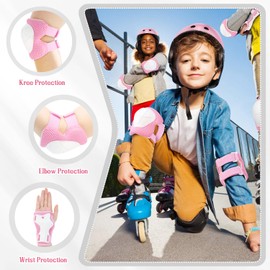 Kids Helmet with Knee And Elbow Pads - Adjustable Kids Helmet and 6pcs Wrist Guard Knee And Elbow Pads with Backpack for Cycling, Skateboarding & Scooting - Ideal for Boys & Girls Ages 3-8 (Pink)