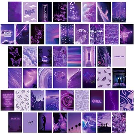 Pack of 50 Collage Print Set, Photo Wall Collage Set, Purple Aesthetic Wall Collage Kit, Purple Aesthetic Photo Collage Kit, Purple Poster Set, Wall Collage Set, Neon Collage Print Room Decoration for