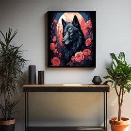 XTXGERL Paint by Numbers Kits for Adults Beginners Black Wolf and Rose Moon Digital Oil Paint by Number for Adults Easy Canvas for Home Wall Decoration and Gifts 16x20 inch