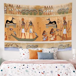 Haoyiyi Egyptian Tapestry Wall Hanging Ancient Egypt Mythology Culture Tapestry Pharaohs Hieroglyphic Carvings Tapestries for Bedroom Living Room Dorm Decor 33.9x27.6 Inches