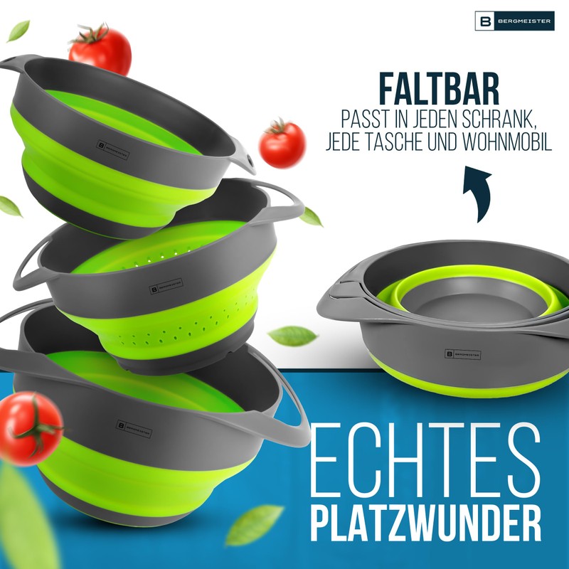 Bergmeister Foldable Bowl Set 3-in-1 with Colander, Noodle Strainer 1.7
