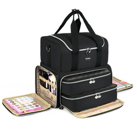 Large Nail Polish Organizer Case Holds 80 Bottles and a Nail Lamp, Nail Organizers and Storage with 2 Removable Pouches, Travel Nail Supplies Carrying Bag for Nail Art Tech & Manicure Tools,Black