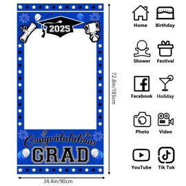 Graduation Photo Booth Props Blue - 2025 Graduation Party Decorations, Class of 2025 Congrats Grad Photo Booth Props Frame, Grad Party Favors Supplies Decoration