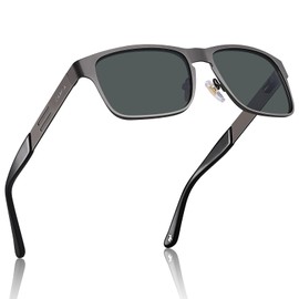 CARFIA Rectangular Polarised Sunglasses for Men with UV400 Protection, Anti-Glare Lens and Robust Metal Frame CA5229, Weapon colour frame, grey lens, M