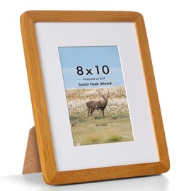 FLYJOE 8x10 Picture Frame - Solid Teak Wood 8 x 10 Photo Frame, 8x10 Frame With Mat For 5x7, Tabletop and Wall Display, Hanging Hardware Included, 8 By 10 Picture Frame Wood, Natural Teak