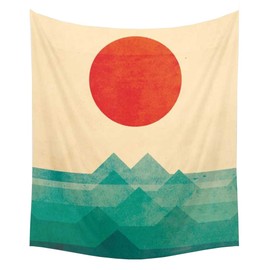 Shukqueen Wall Tapestry, Bohemian HD Printed Tapestry, Wall Art, Tablecloth, Furniture Cover, Ceiling Cover, Room Divider, Home Decor, Picnic Blanket, Gifts (51" x 60", Ocean and Red Sun)