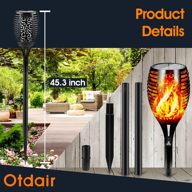 Otdair 96 LED Solar Lights Outdoor Upgraded 6 Pack, 43"