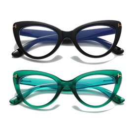 Hubeye 2 Pairs Cat Eye Anti-Blue Light Glasses for Women Fashion Large Frame Blue Light Blocking Glasses Cat Eye Glasses