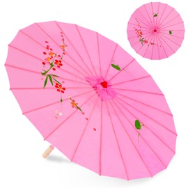 Bestage 33" Pink Flower Silk Cloth Decoration Handmade Parasol Umbrella Chinese Japanese Asian DIY Art Dance Classical Umbrella for Wedding Parties Photography Costumes Cosplay (Pink)