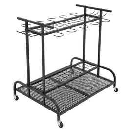 KOLHGNSE Garden Tool Organizer, Heavy Duty 88LBS Capacity Garage Storage Rack with 10 G-Hooks and 36 Grids, Iron Yard Tool Holder with Wheels, for Shovels Rakes Brooms (Black)