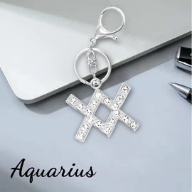 CIAJIE Llavero de constelación, paquete de 2 llaveros de vidrio creativo del zodiaco dorado y plateado, accesorios novedosos para llavero, Acuario, M